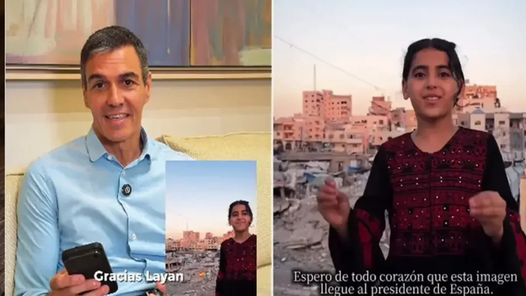بيدرو سانشيز والطفلة ليان من غزة